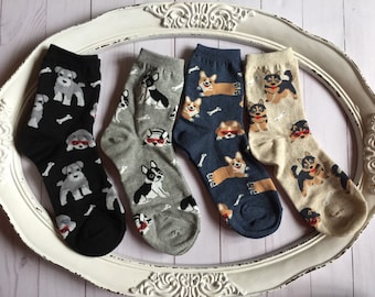 Dog Socks, dog lovers teenagers gift, low Crew Socks, Pet lovers, Spring Easter Basket Gift , Kawaii Korean Pet Socks, husky corgi terrier