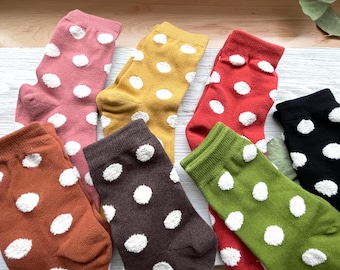Polka Dots Socks, Everyday Socks, gift for teenagers, low Crew Socks, Back to School fun socks, Easter Basket Gift , Korean Cotton Socks