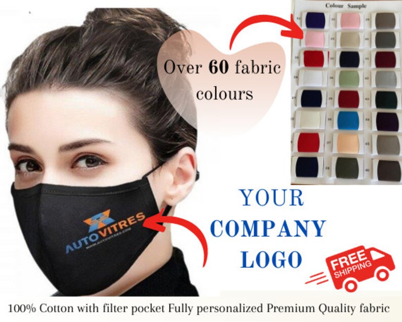 Face mask with company logo world wide Free Shipping made with Etsy