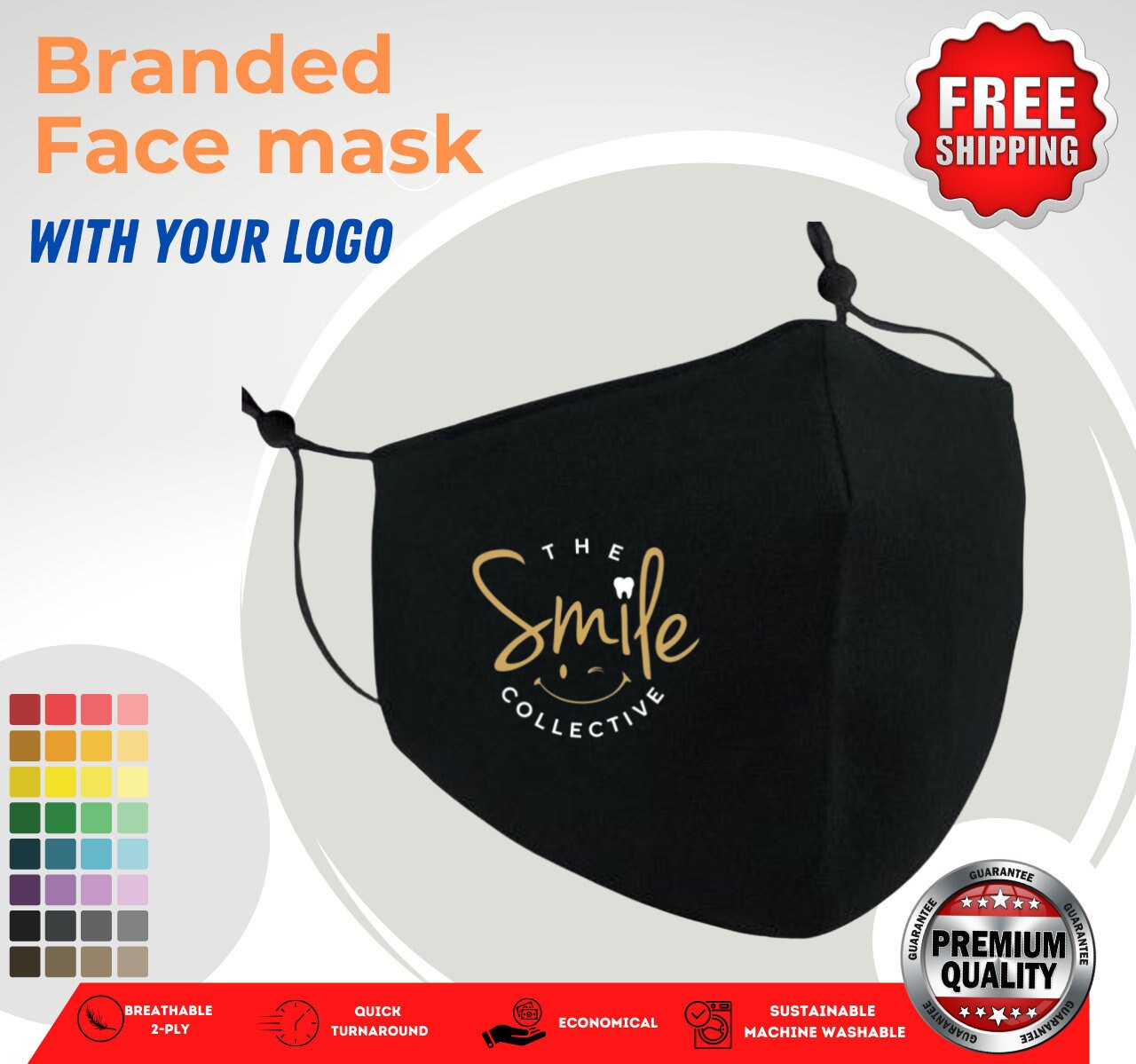 Bulk 30-1000 Face mask with Company Logo Adjustable with Filter Pocke…