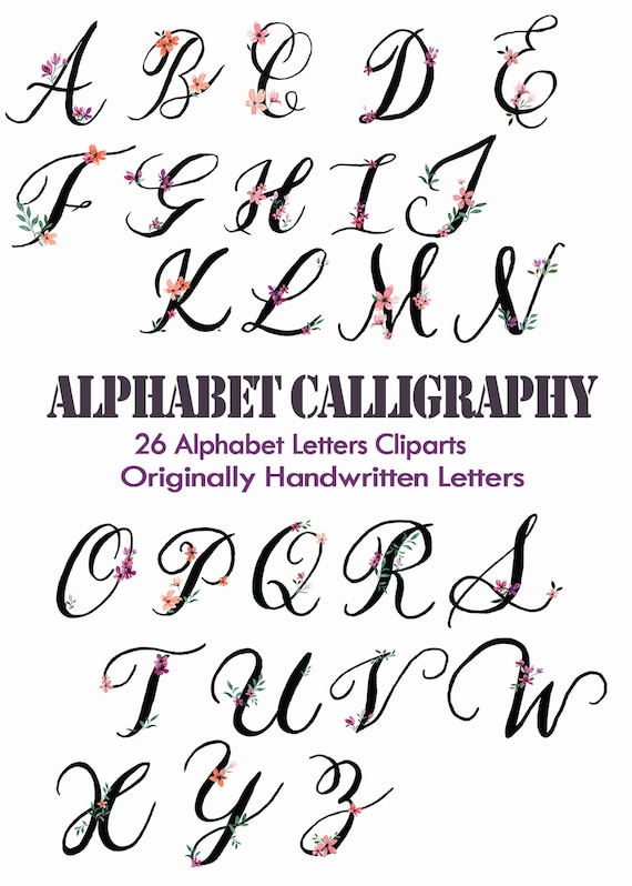 Alphabet Clip Art Handwritten Calligraphy Baby Name Gift Orange Flowers Modern Calligraphy Watercolor Letters Present Etsy UK