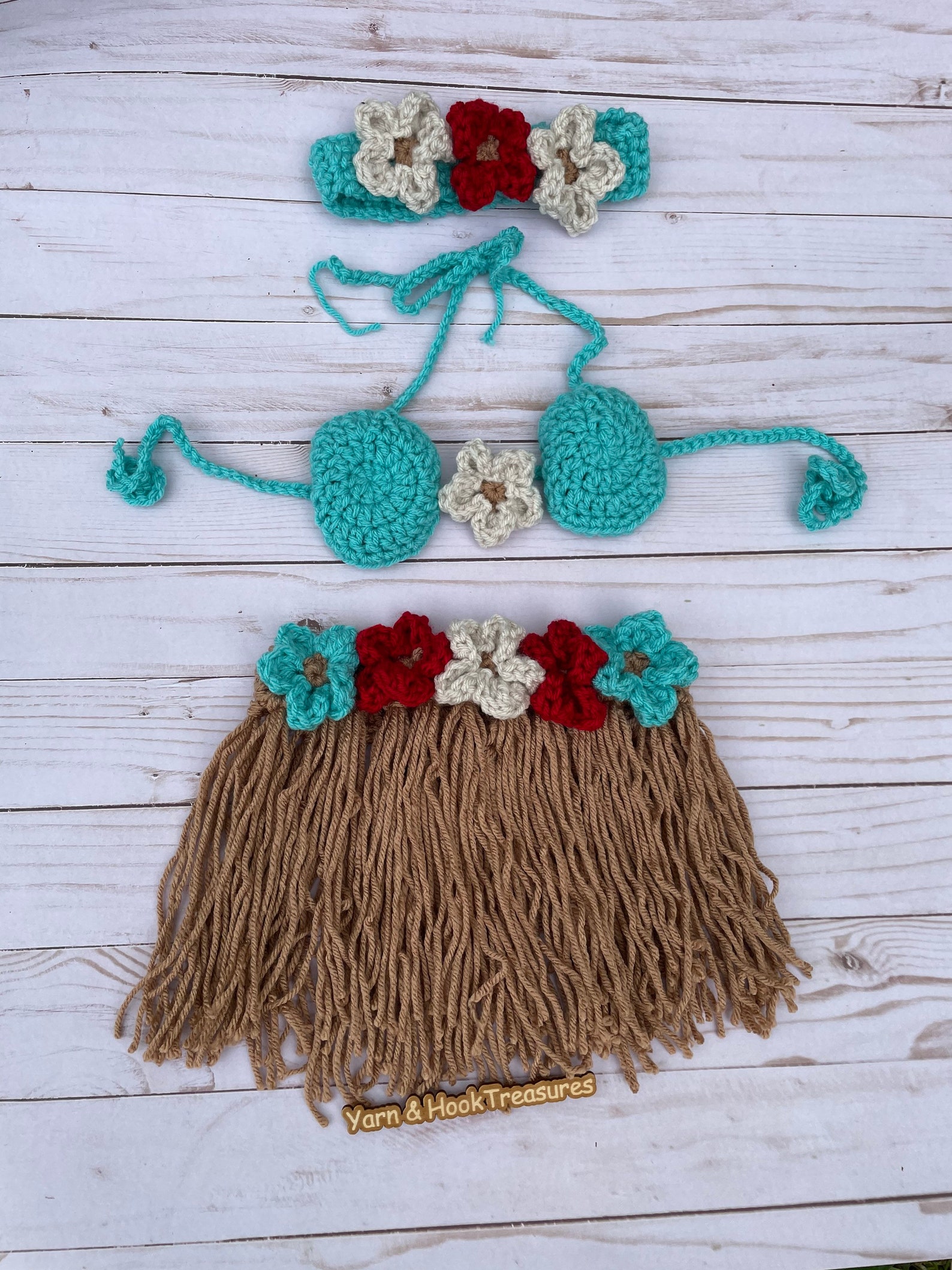 Crochet Hawaiian Hula Set Flowers Headband Hula Skirt | Etsy