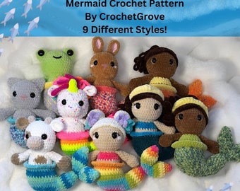 Mermaid Crochet Pattern, Low Sew Pattern, Unicorn Mermaid, Cat Mermaid. Bunny Mermaid, Cow Mermaid, Crochetgrove