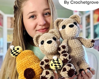 Crochet Bear pattern , Bee hive, Crochet Patterns, Amigurumi Crochet Pattern, Low Sew Crochet Pattern