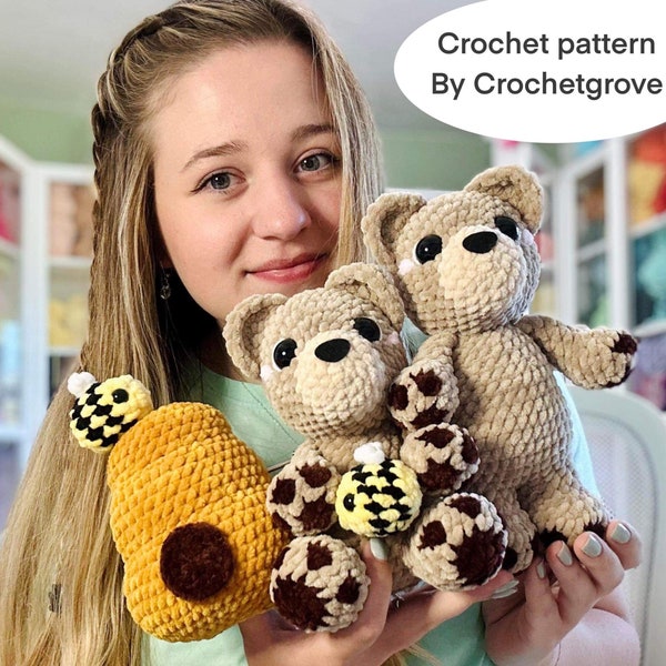 Crochet Bear pattern , Bee hive, Crochet Patterns, Amigurumi Crochet Pattern, Low Sew Crochet Pattern