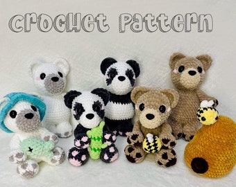 Crochet Bear pattern, Polar Bear, Panda Bear, Bee hive, Bucket Hat, Bamboo, Fish, Crochet Patterns, Amigurumi Crochet Pattern, Low Sew Croch