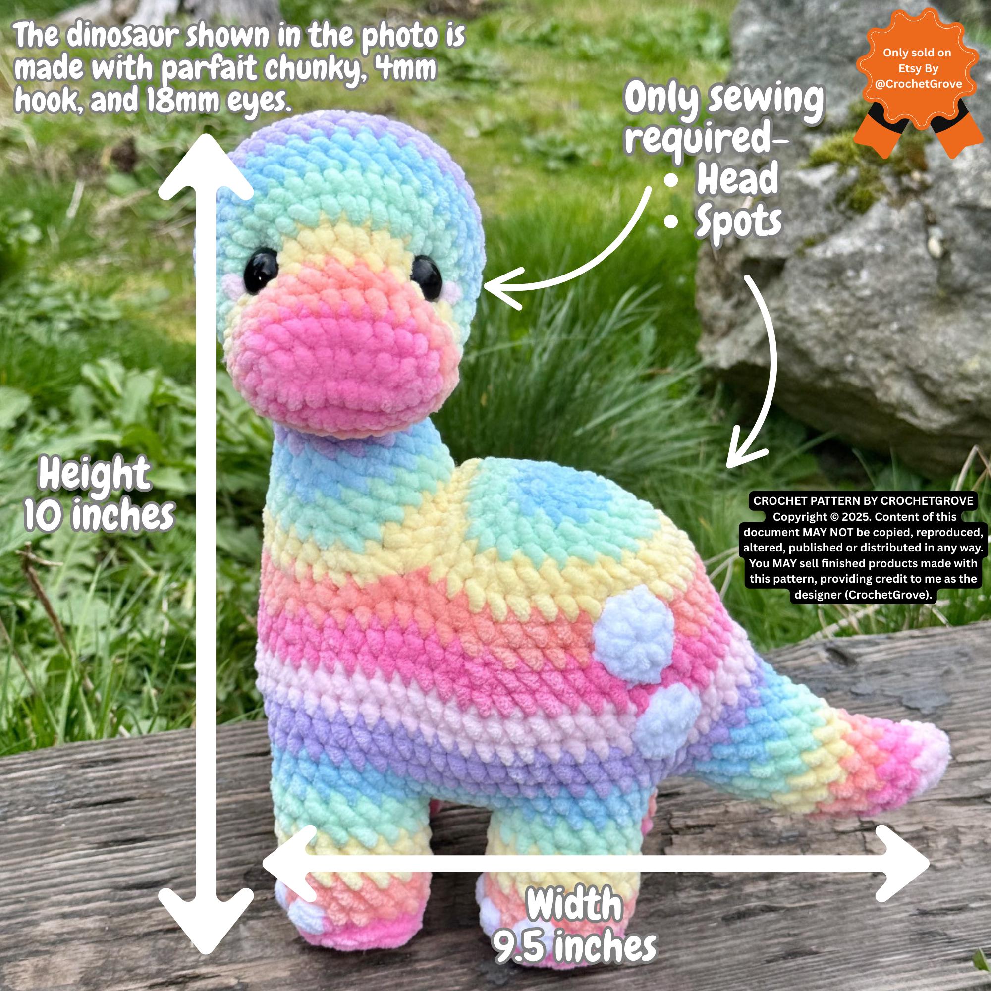 Brontosaurus Crochet Pattern Low Sew Dinosaur Amigurumi