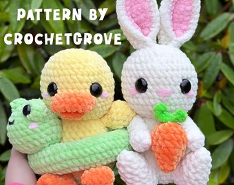 No Sew Crochet Duck And Bunny Pattern, Crochet Mallard, Crochet Duck Crochet bunny pattern, no sew bunny, low sew bunny, Crochetgrove