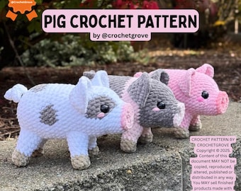 Patrón de cerdo a crochet / Peluche de cerdo amigurumi / Razas antiguas de Yorkshire, Hampshire y Gloucestershire / Patrón de animales de granja CrochetGrove