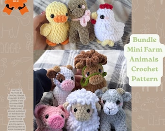 Bundle Mini Farm Animals Crochet Pattern Bundle Cow Pig Sheep Goat Horse Duck Bunny Chicken Amigurumi PDF CrochetGrove