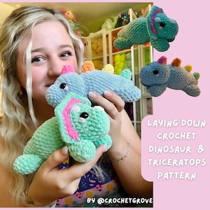 Dinosaure et tricératops allongés, patron de couture bas, crochetgrove