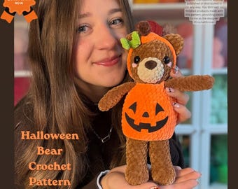 Halloween Bear Pattern by CrochetGrove, Pumpkin Amigurumi, Fall Plush, Spooky Crochet PDF