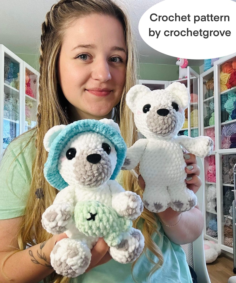 Crochet Bear pattern, Polar Bear, Panda Bear, Bee hive, Bucket Hat, Bamboo, Fish, Crochet Patterns, Amigurumi Crochet Pattern, Low Sew Croch image 3