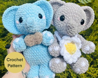 Elephant Crochet Pattern crochet pattern, sitting elephant, standing elephant, no sew daisy and peanut.