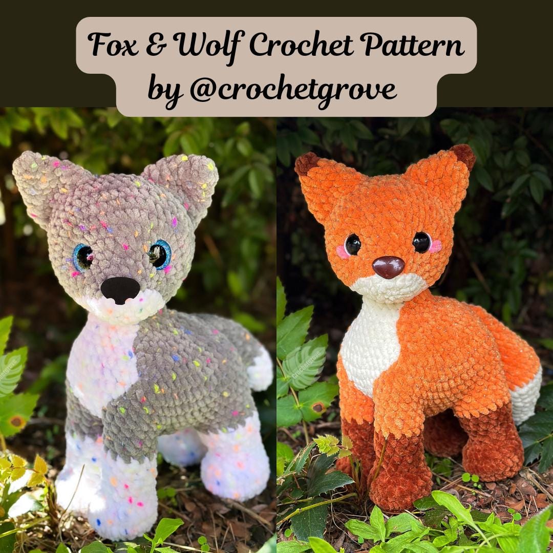 Fox and Wolf Crochet Pattern, Low Sew Pattern, Crochetgrove - Main Image