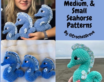 Low Sew Large, Medium, & Small Seahorse Pattern Crochetgrove