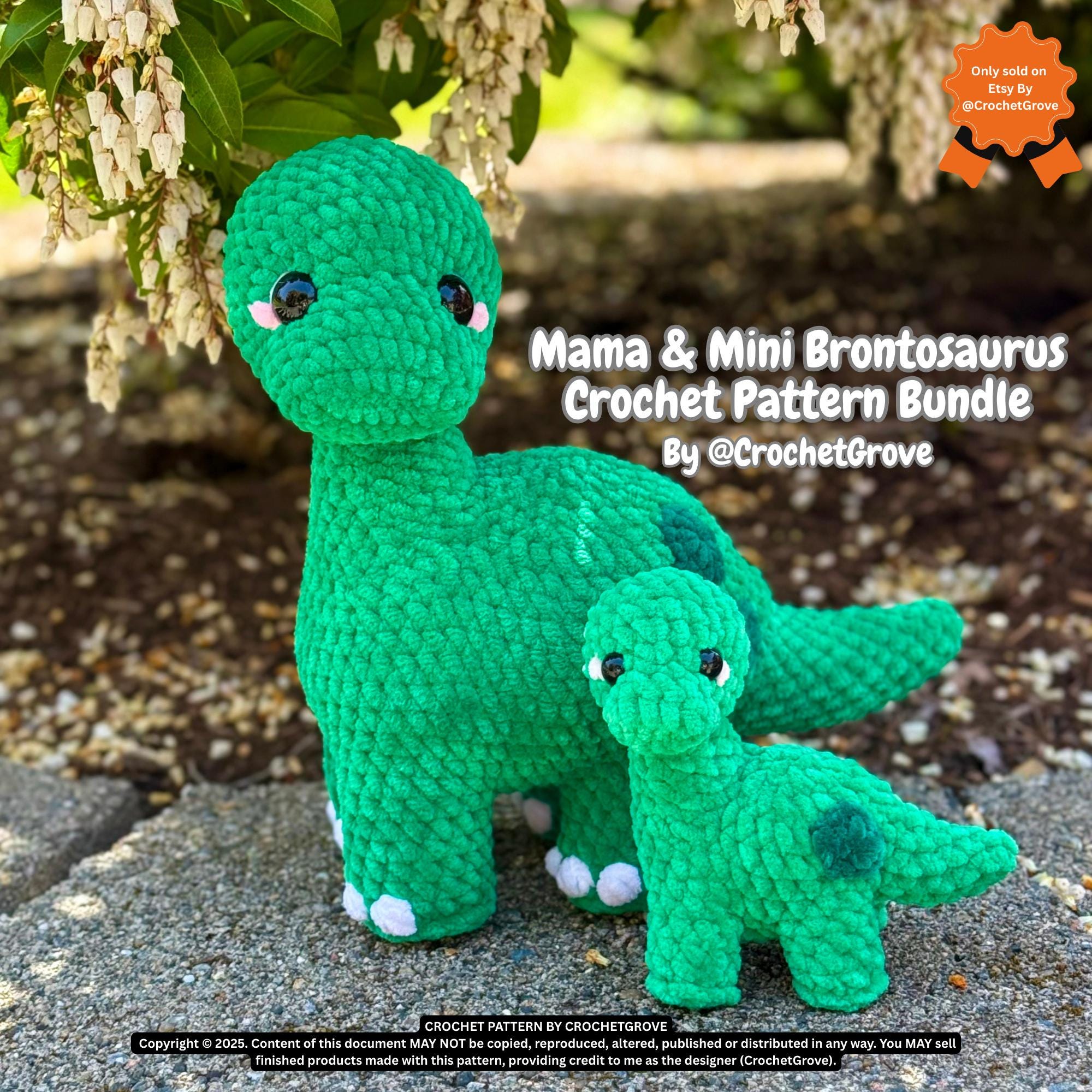 Mama & Mini Brontosaurus Crochet Pattern – Low Sew Dinosaur Amigurumi PDF by CrochetGrove