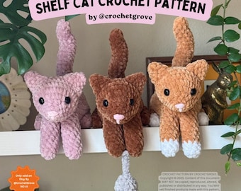 Cat Shelf Sitter Crochet Pattern | PDF Amigurumi Plush | DIY Shelf Decor | CrochetGrove Pattern