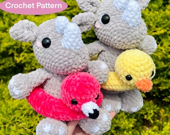 Rhino Crochet Pattern, Sitting Rhino, Standing Rhino, Crochet floaties pattern