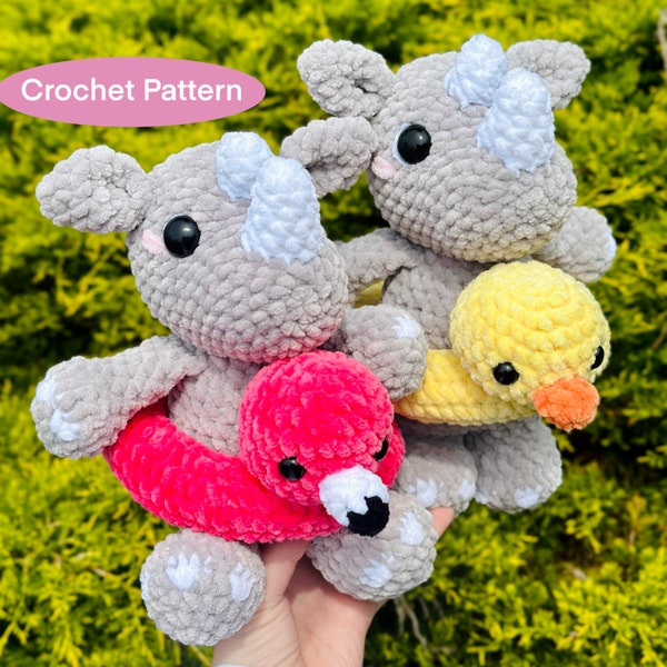 Patrón de crochet de rinoceronte, rinoceronte sentado, rinoceronte de pie, patrón de flotadores de crochet