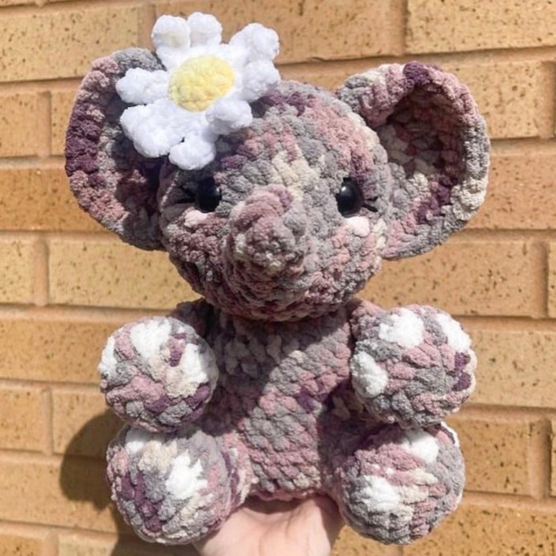 Elephant Crochet Pattern crochet pattern, sitting elephant, standing elephant, no sew daisy and peanut. image 6