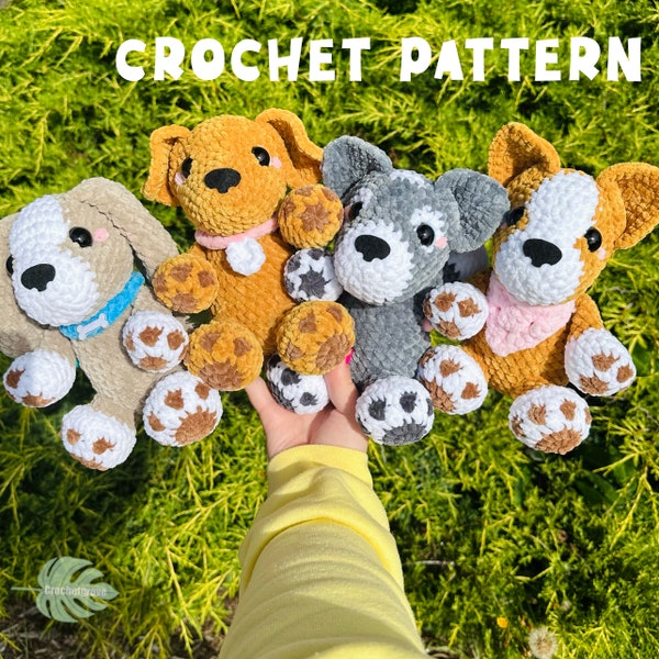 Patrón de crochet para cachorros, patrón de crochet, sentado, de pie, husky, beagle, golden retriever, corgi, patrón de crochet para perros, patrón de cachorros de crochet