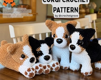 Crochet Corgi Pattern 2-in-1 | Laying & Standing Corgi Amigurumi | Digital PDF Pattern