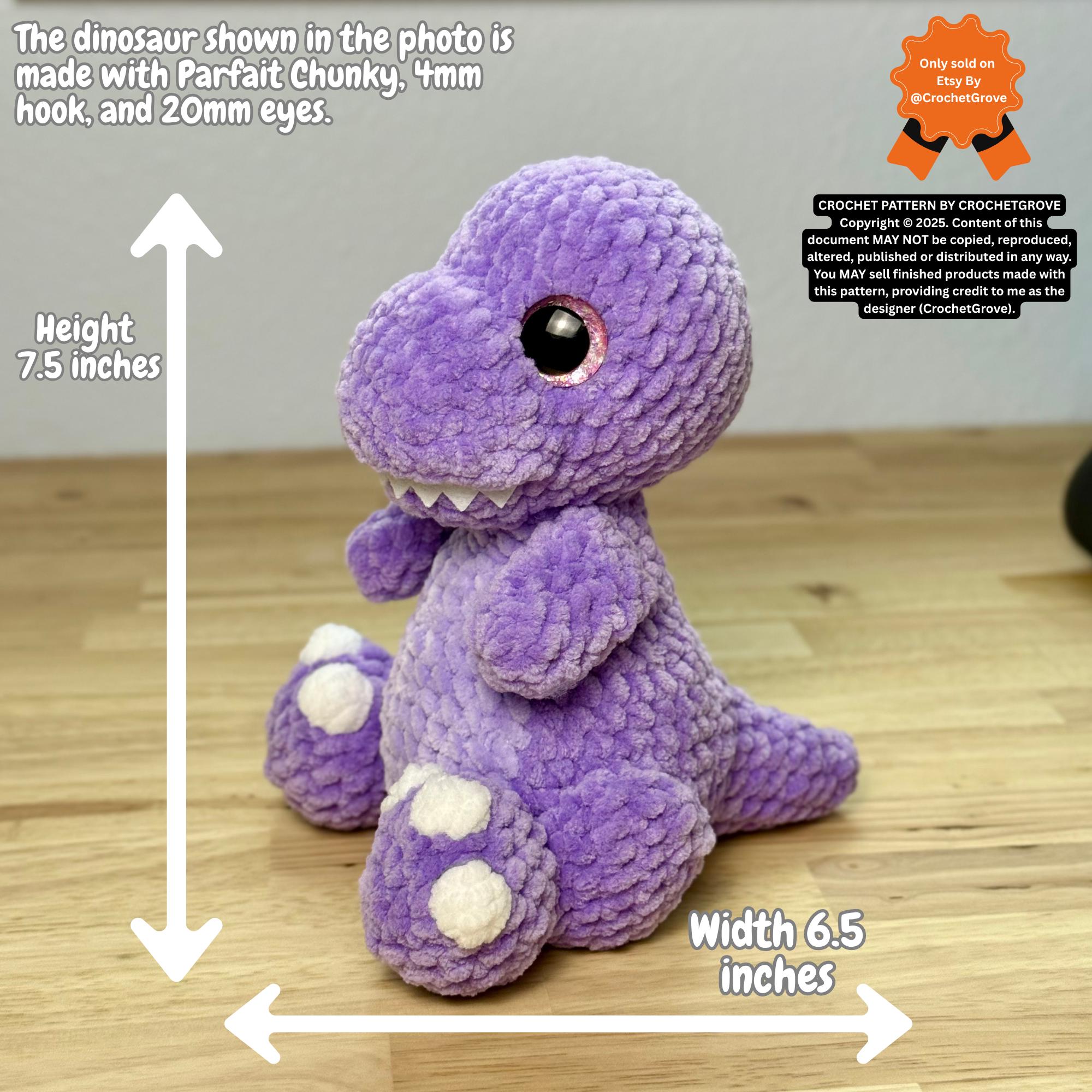 T-Rex かぎ針編みパターン – 恐竜編みぐるみ PDF by CrochetGrove