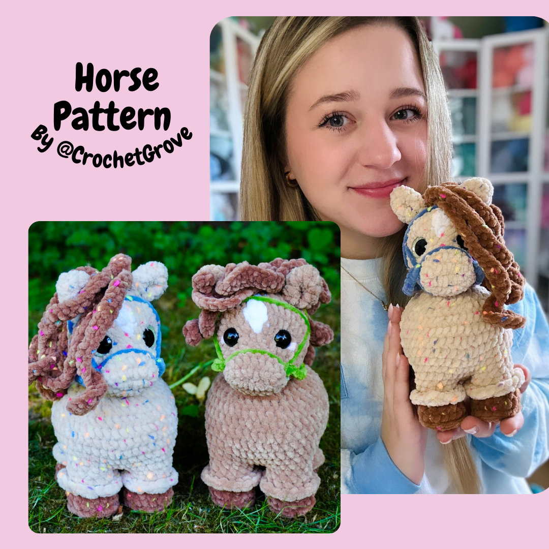 Horse crochet pattern, low sew pattern, crochetgrove