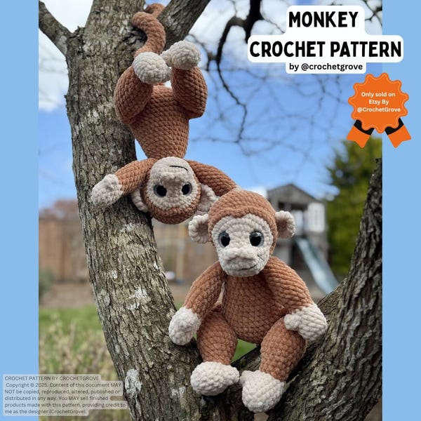Monkey Crochet Pattern | Amigurumi Pattern | Digital PDF Download CrochetGrove