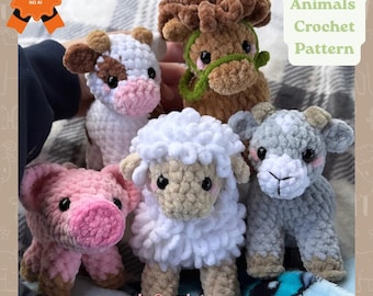 Mini Bauernhof Tiere Häkelanleitung Bundle Kuh Schwein Schaf Ziege Pferd Amigurumi PDF CrochetGrove