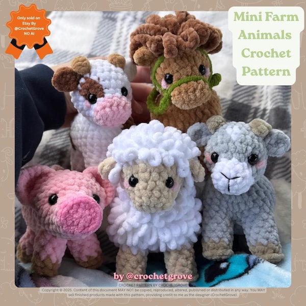Mini Farm Animals Crochet Pattern Bundle Cow Pig Sheep Goat Horse Amigurumi PDF CrochetGrove