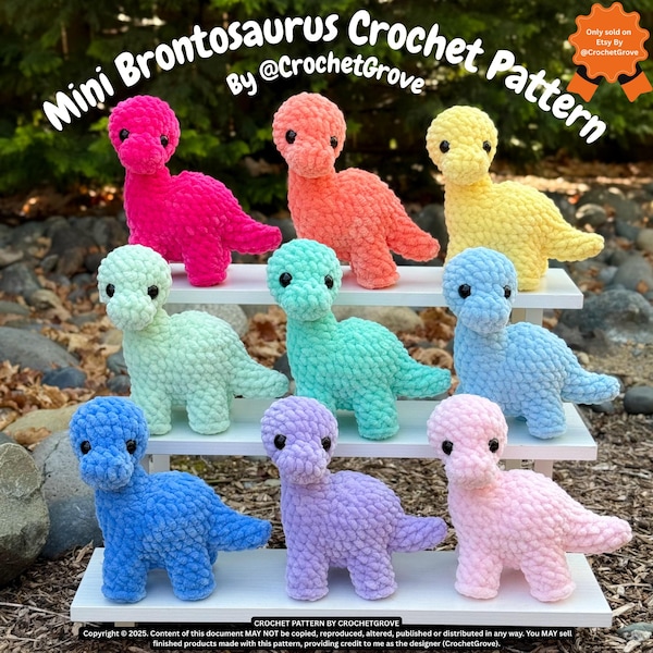 Mini Brontosaurus Crochet Pattern – Low Sew Dinosaur Amigurumi PDF by CrochetGrove