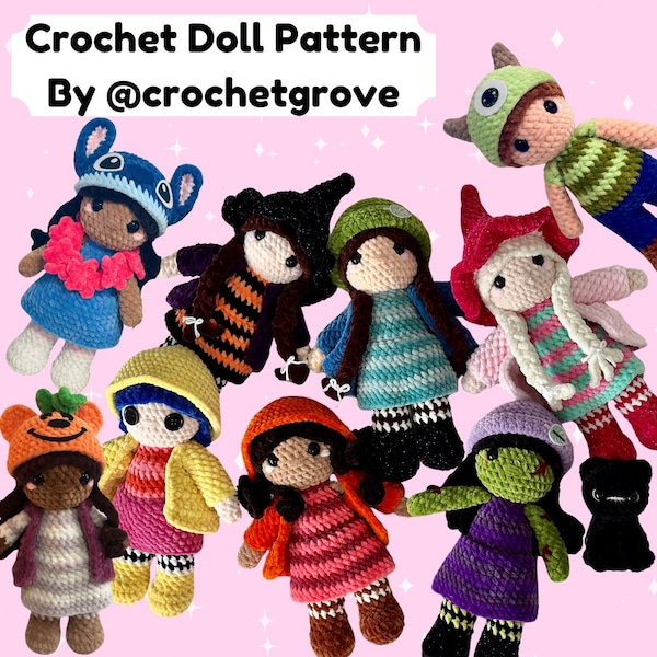 Puppen Häkelanleitung, Niedrige Nähanleitung, Crochetgrove, Hexe, Zombie, Vampir