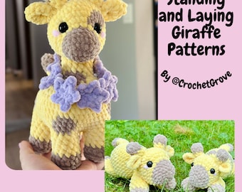 Jirafa de pie y acostada, patrón de costura baja, crochetgrove