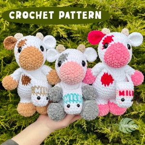 Cow Crochet Pattern crochet pattern, sitting cow, standing cow, highland cow, longhorn cow, milk and cookies. image 1