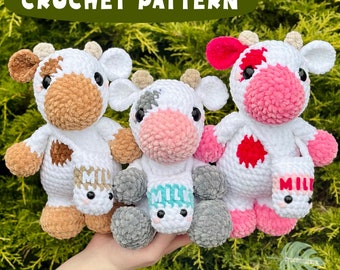 Cow Crochet Pattern crochet pattern, sitting cow, standing cow, highland cow, longhorn cow, milk and cookies.