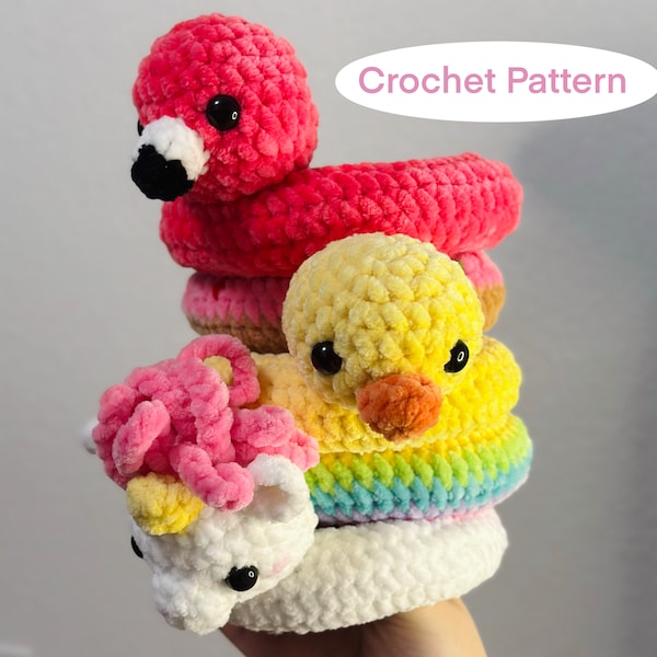 Patrón de flotador de crochet, unicornio, flamenco, pato, dona, arcoíris. ¡Patrones de animales no incluidos!