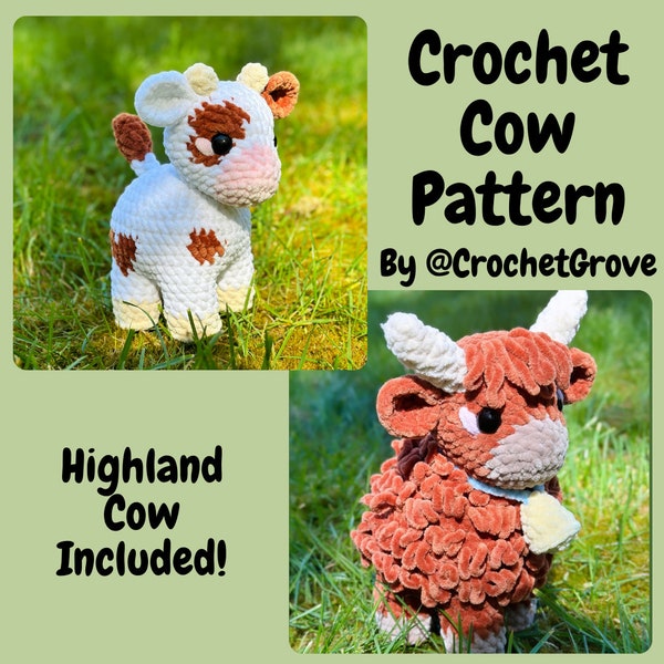 Cow crochet pattern, Highland cow crochet pattern, crochetgrove