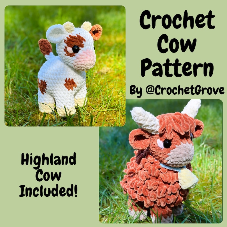 Patrón de crochet de vaca, patrón de crochet de vaca Highland, crochetgrove imagen 1