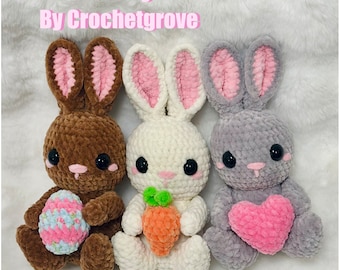 Crochet bunny pattern, no sew bunny, low sew bunny, Crochetgrove