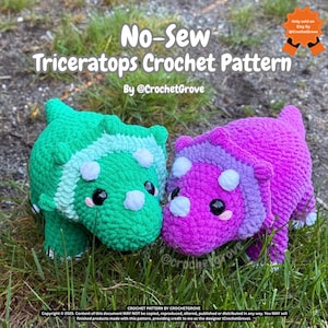 Triceratops No Sew Crochet Pattern – Dinosaur Amigurumi PDF by CrochetGrove