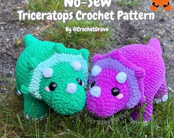 Triceratops No Sew Crochet Pattern – Dinosaur Amigurumi PDF by CrochetGrove