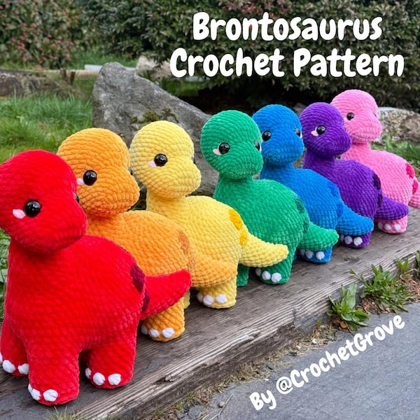 Padrão de crochê brontossauro – PDF de amigurumi de dinossauro com costura baixa por CrochetGrove