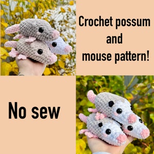 Crochet no sew possum and mouse pattern