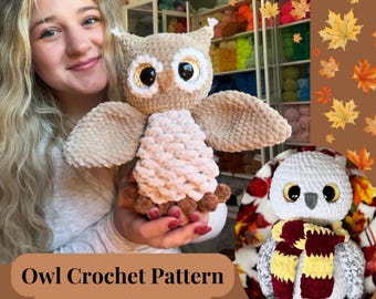 Owl crochet pattern, low sew pattern, crochetgrove