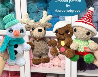 Deer, Snowman, Gingerbread man, Elf, sitting and standing patterns low sew pattern