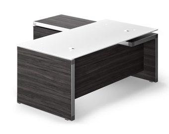 Forza L Shape Executive Glass Desk with Moveable Cabinet