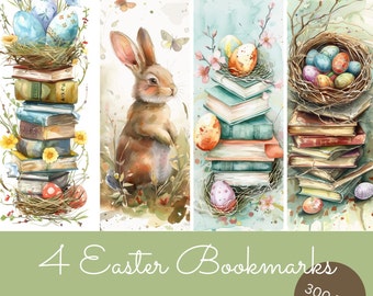 Watercolor Easter Bookmarks: Set of 4 Printable PNG, PDF, and JPG Files, perfect giveaways and little gift additions