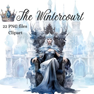 Winter Court Clipart Collection - Ice Castle & Royal Characters PNG, Winter Princess, King Graphics, White Wolves Commercial Use